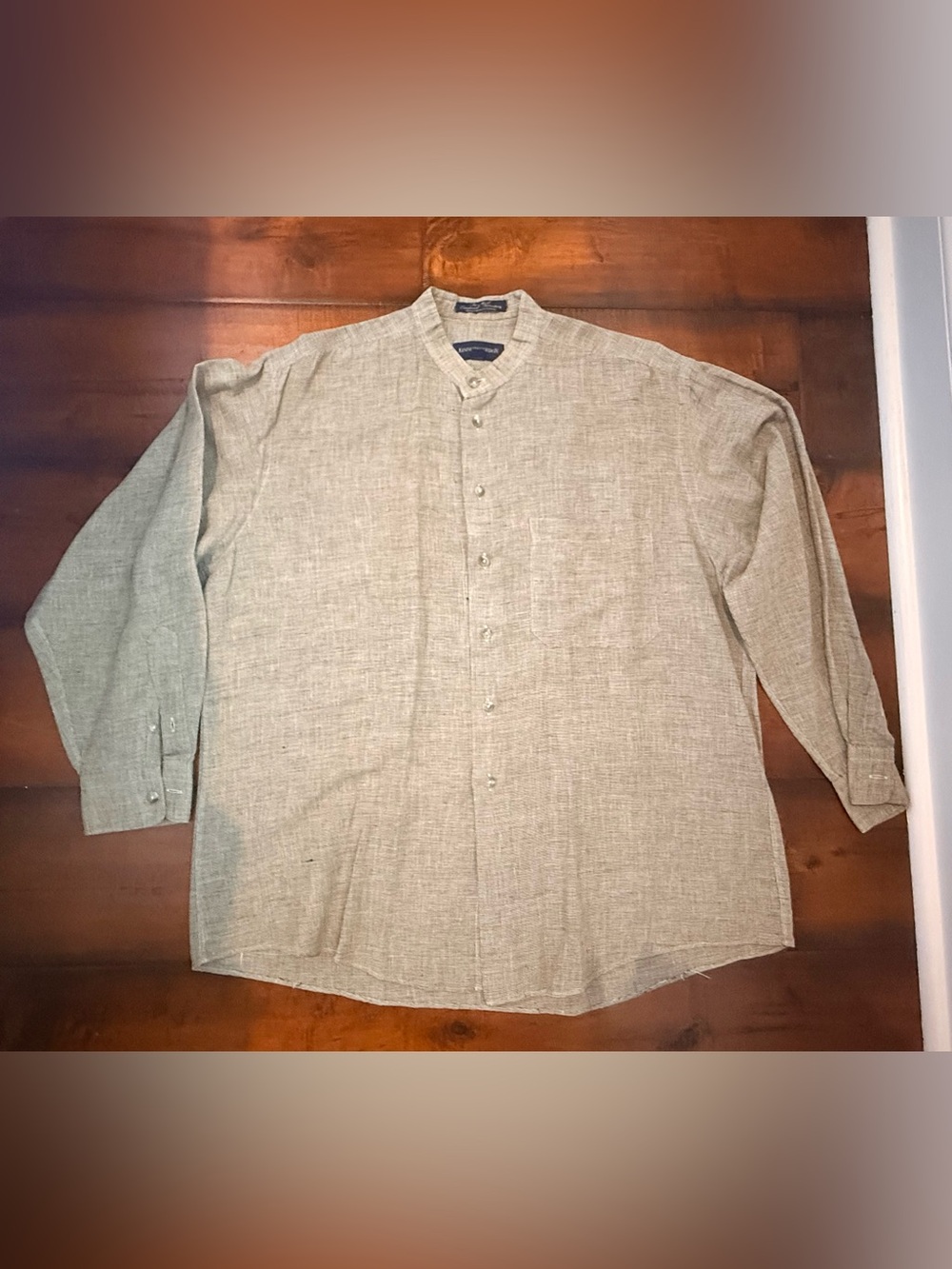 Men's Neutral Linen-Blend Band Collar Dress Shirt